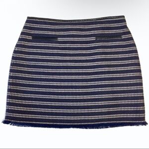 Club Monaco Blue Striped Wool Blend Knit Skirt | Fringe Hem | Size 6